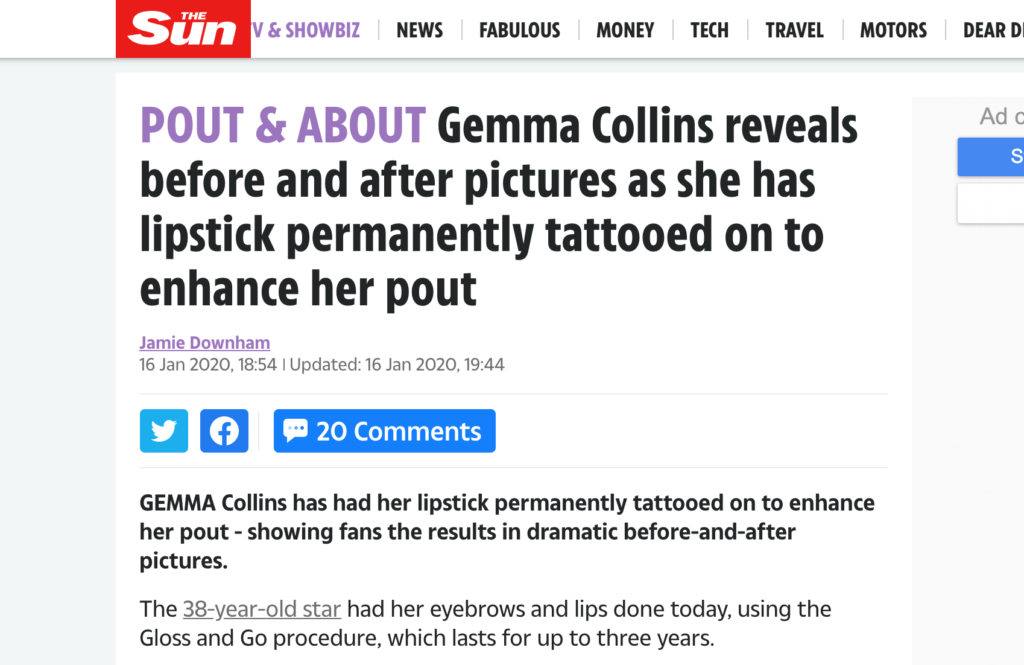 The Sun Gemma Collins Lipstick Tattoo