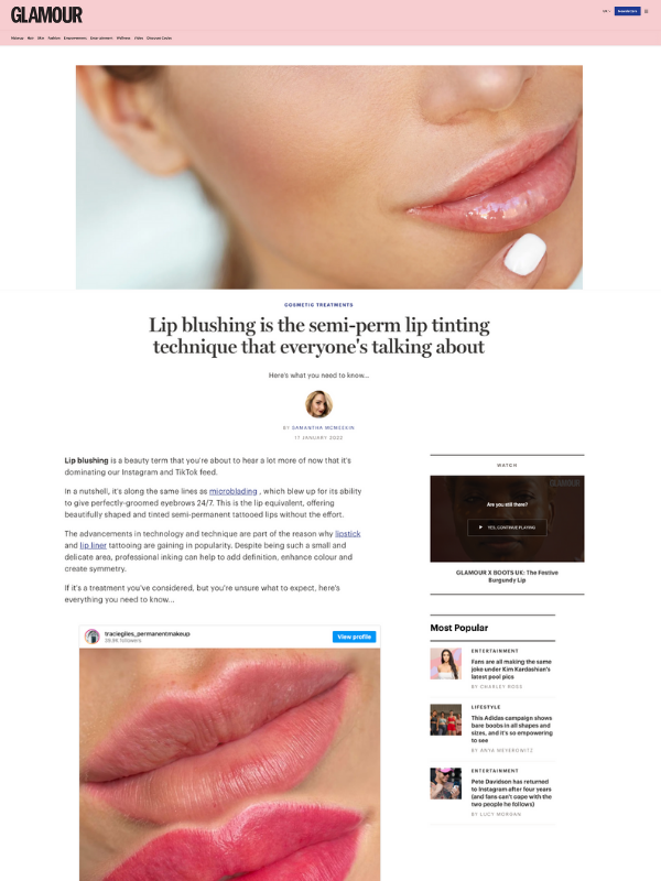 Glamour Magazine Lip Blushing Lip blushing - the semi-perm lip tinting technique that everyone's talking about